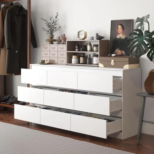 9 Drawer Dresser for Bedroom with Deep Drawers, Chest of Drawers Handle Free, Modern White Long Dressers for Closet Living Room - Image 4