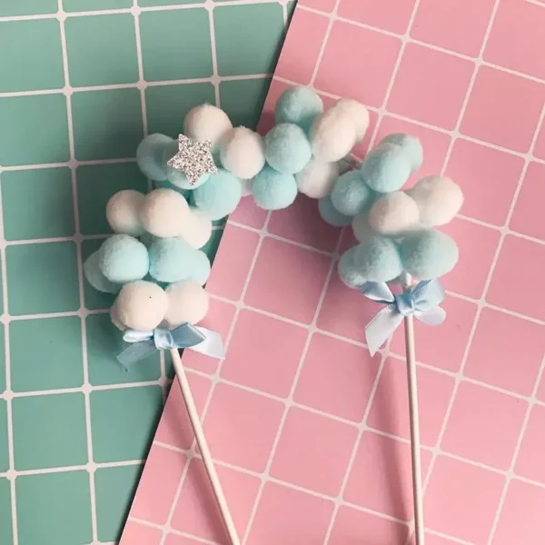 Pink Blue Soft Pompom Cloud Cake Topper Baby Shower Birthday DIY Cake Top Flags Decoration Festival Party Supplies - Image 3