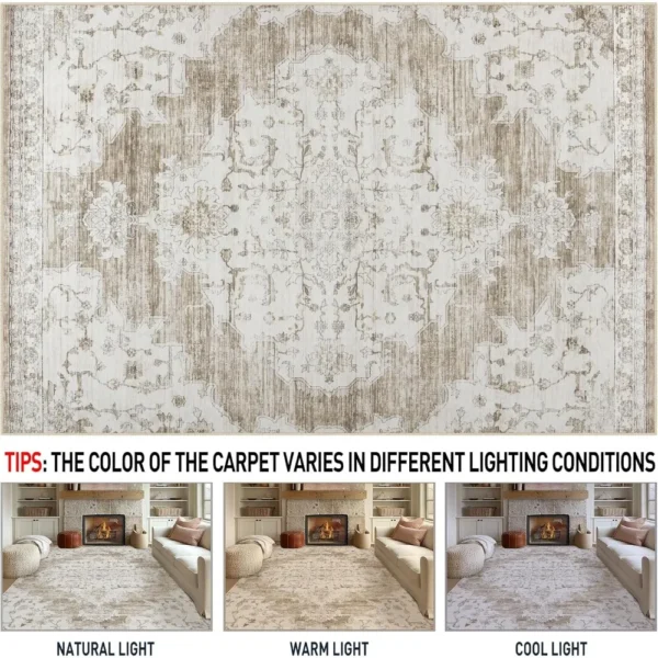 6x9 Area Rugs Washable Rug: Lagre Vintage Living Room Rug with Non-Slip Backing Low Pile Rugs Soft Indoor Floor Thin Carpet Non - Image 5