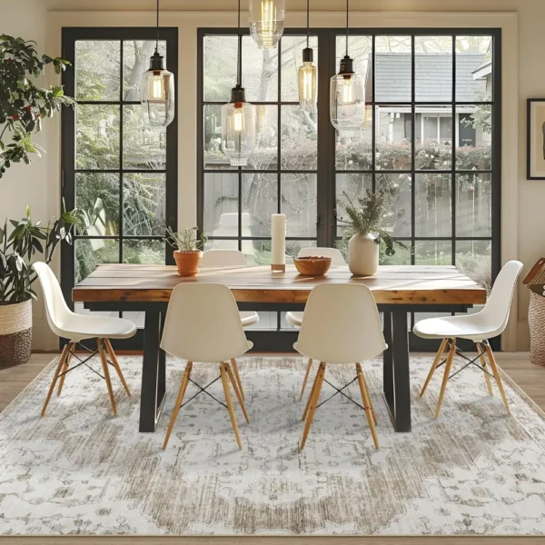 6x9 Area Rugs Washable Rug: Lagre Vintage Living Room Rug with Non-Slip Backing Low Pile Rugs Soft Indoor Floor Thin Carpet Non - Image 3