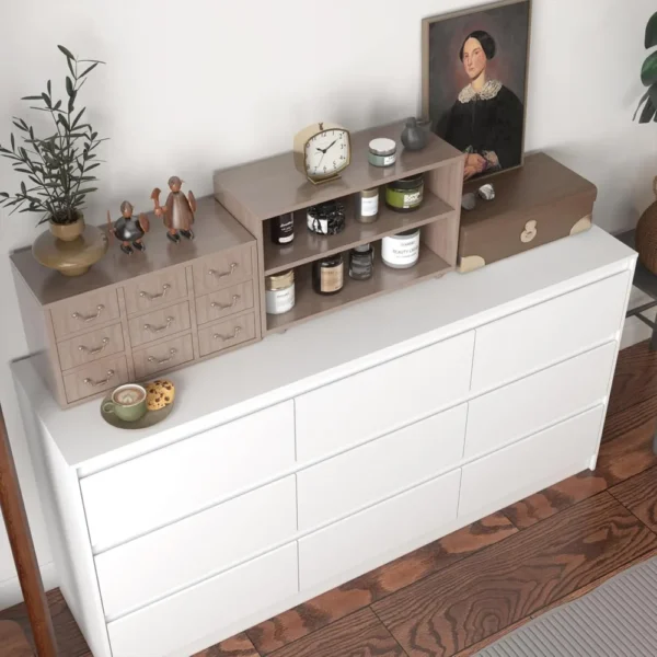 9 Drawer Dresser for Bedroom with Deep Drawers, Chest of Drawers Handle Free, Modern White Long Dressers for Closet Living Room - Image 5