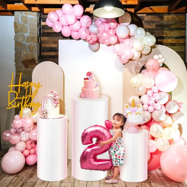 3pcs Round Cylinder Pedestal Display White Gold Art Decor Cake Rack Plinths Pillars For DIY Wedding Birthday Decorations Holiday