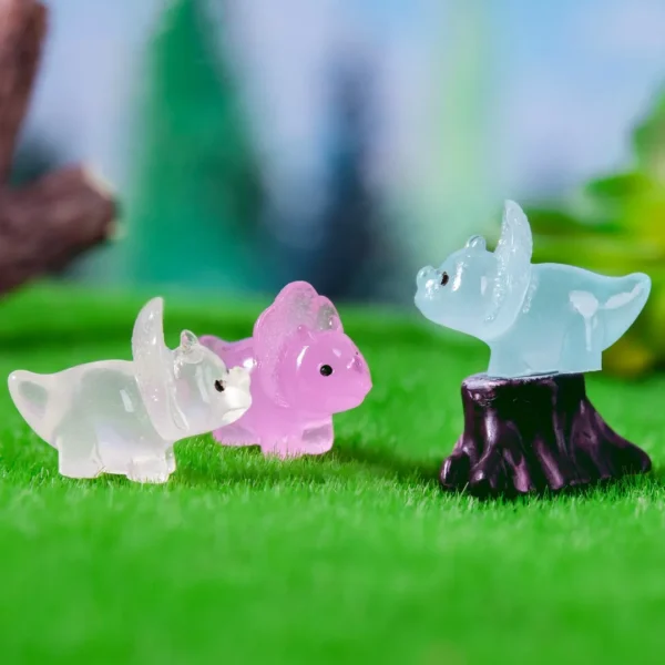 50PCS Noctilucent Dinosaur Resin Miniature Figurines Luminous Triceratops Moss Microlandscape Decoration Fairy Garden Home Decor - Image 4